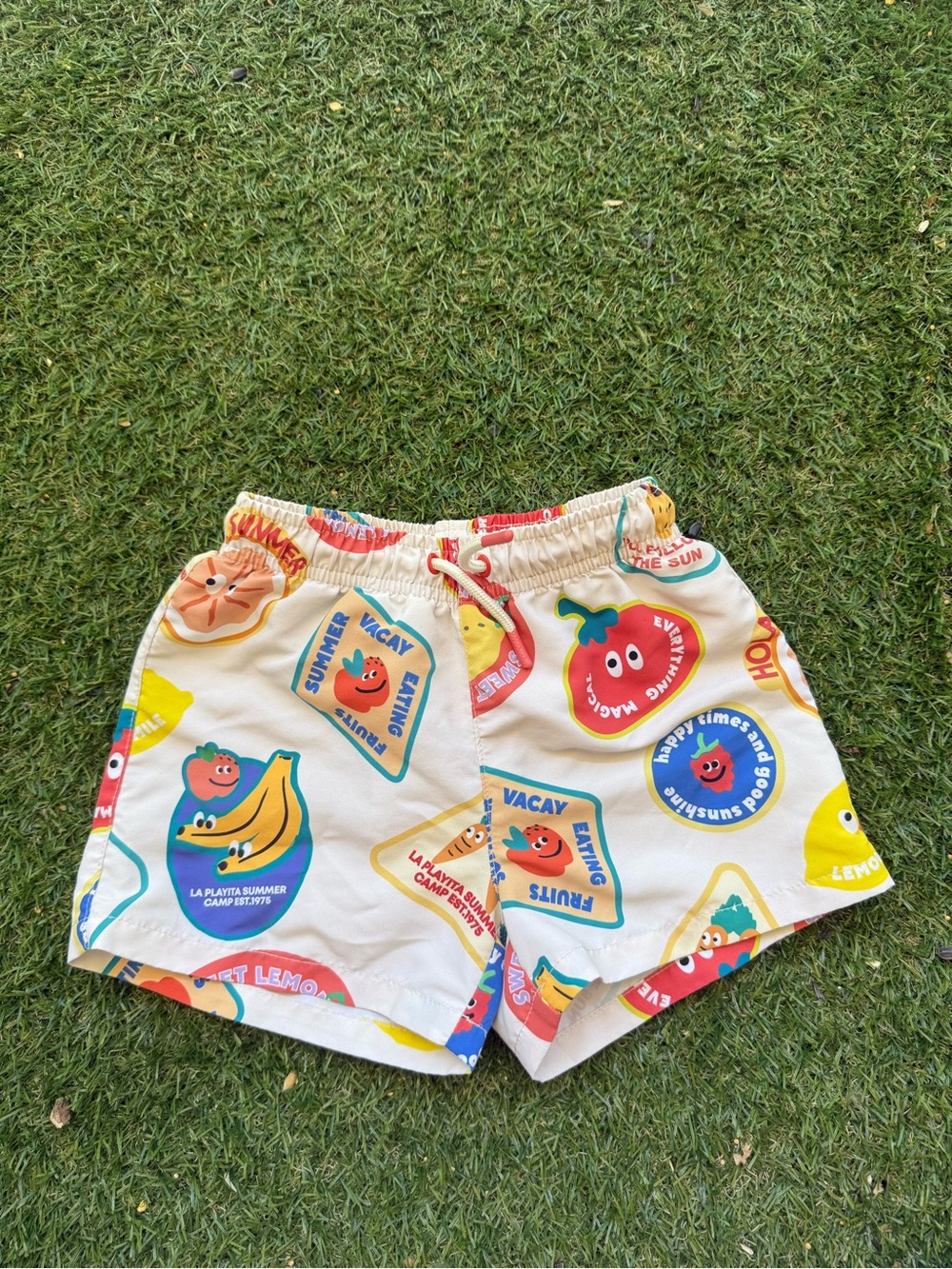 Zara Cream Kids Fruit Print Swim Trunks with Multicolor Motifs